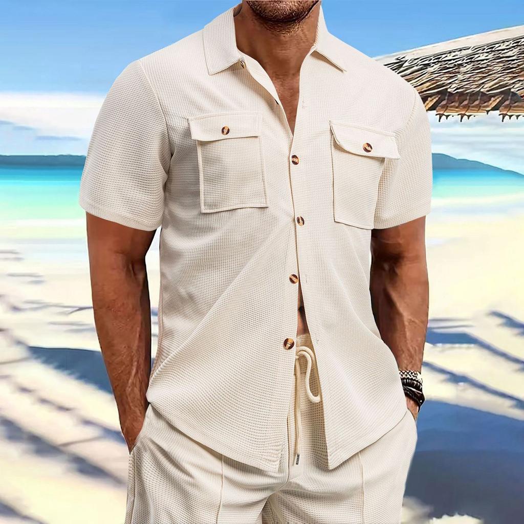 Men's Lapel Jacket With Pockets Casual And Comfortable Short Sleeved Coat