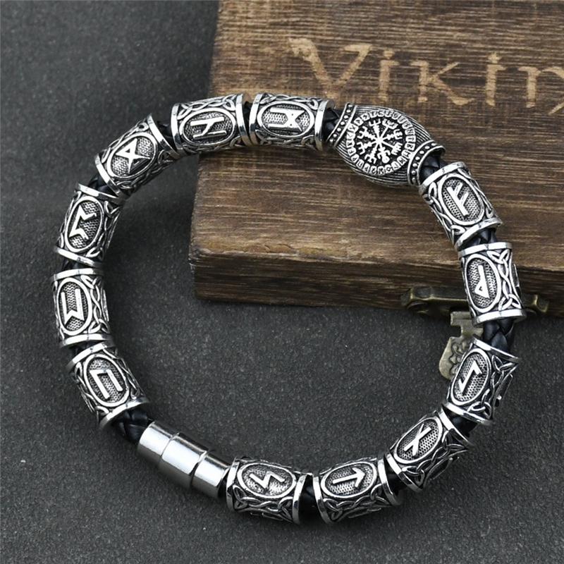 

Norse Runes Bracelet Vikingo 3pcs /11pcs/13Pcs/15pcs Runes Beads Vegvisir Compass Amulet Viking Bracelet Slavic Accessorier length 19cm