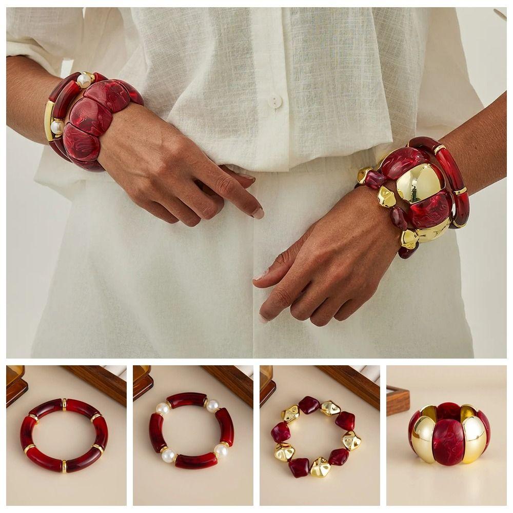 Red Bracelets Metal Tube Punk Bangles Fashion Acrylic Bracelets Jewelry