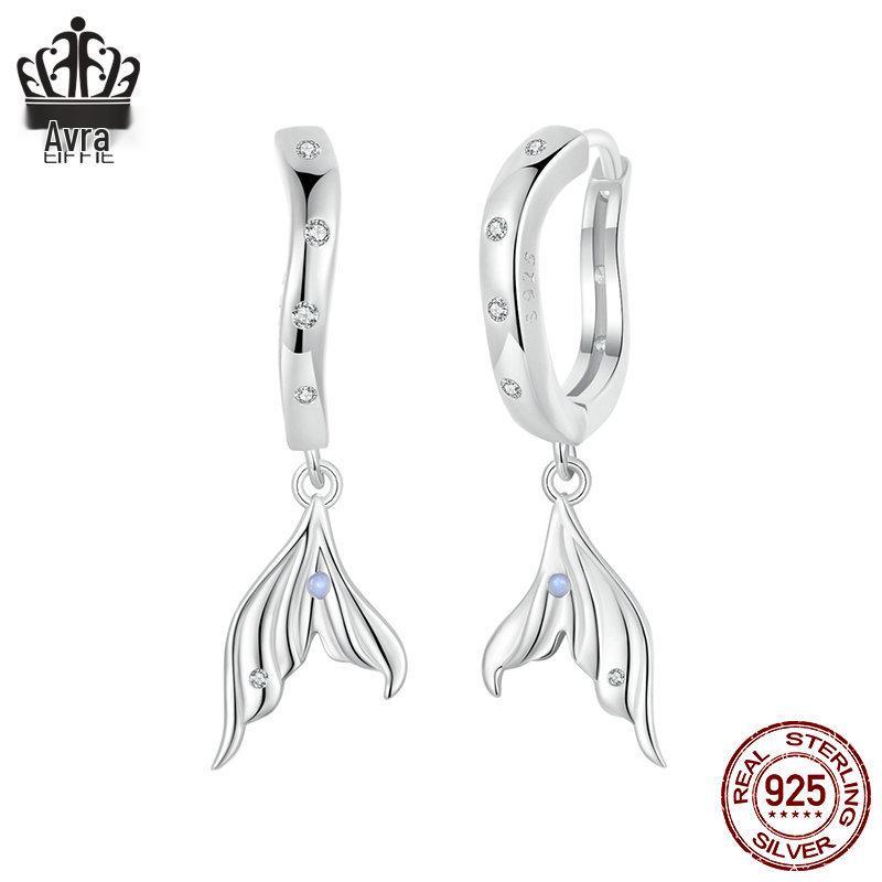 

Ocean-Style Fishtail Earrings: Elegant S925 Sterling Silver with Platinum Plating for Women