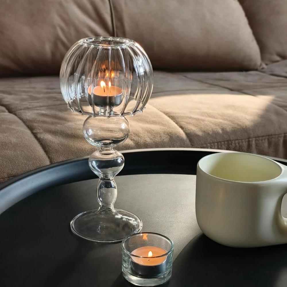 French Style Desk Lamp Shaped Glass Candle Holder Home Wedding Dinning Centerpieces Decoration Glass Tealight Candle Holder