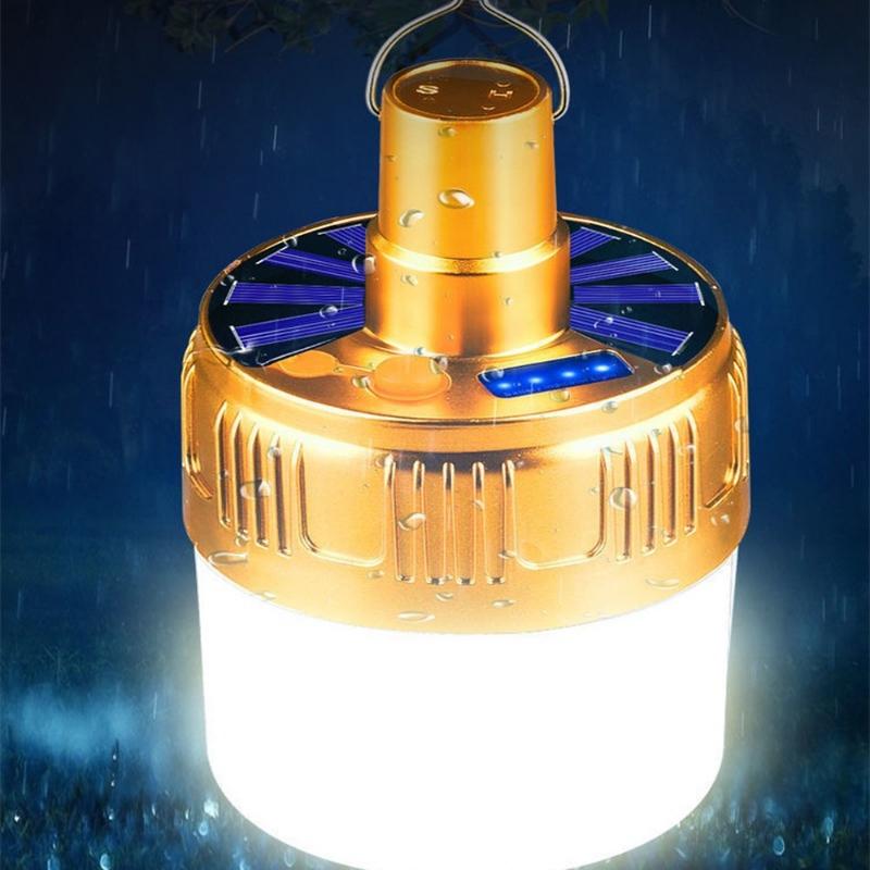 Solcellepære Camping Solcelle LED-lys USB Oppladbar 5 Lysmoduser Telthengende Pære for Utendørs Fotturer Nødsituasjon Strømbrudd