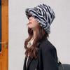 Caps with Flat Top for Warm Keeping Fuzzy Caps with Full-Covered Zebra Grain Decoration Hats Unisex Women Men