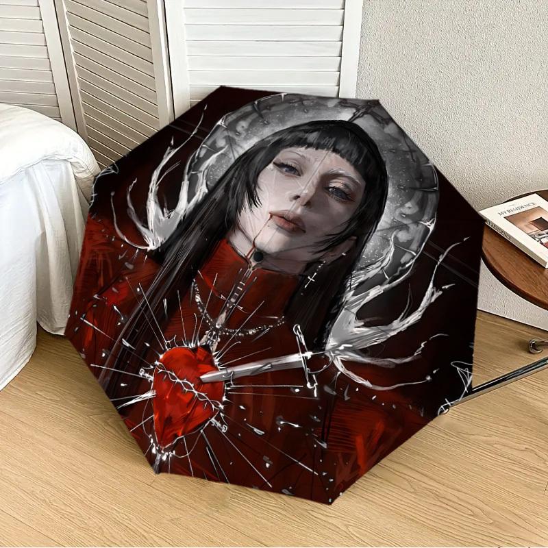 1pc Heart Crown Lady Gaga Automatic Folding Umbrella, Portable Collapsible Design, Casual Outdoor Accessory L1202036