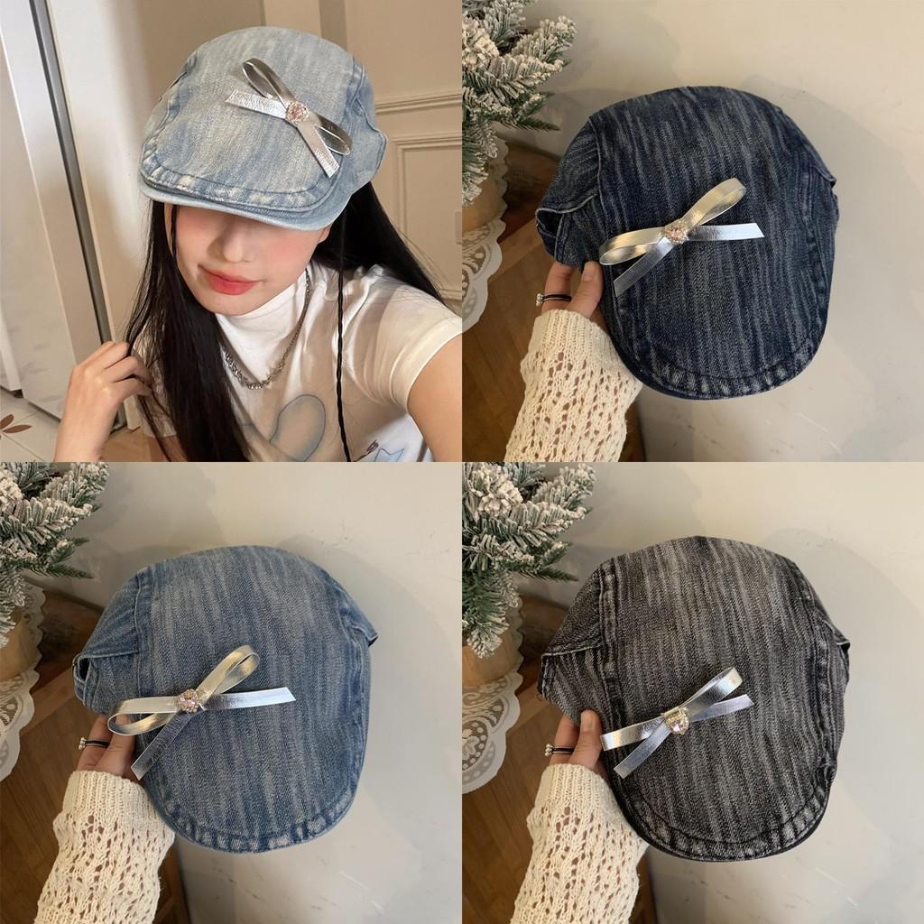 And Trendy Comfortable Denim Beret Hat For All Genders With Beautiful Butterfly Knot For Style Seasonal