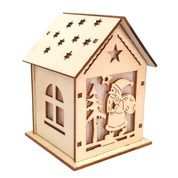 Photophore en bois ciselé 6 x 5,6 x 9 cm