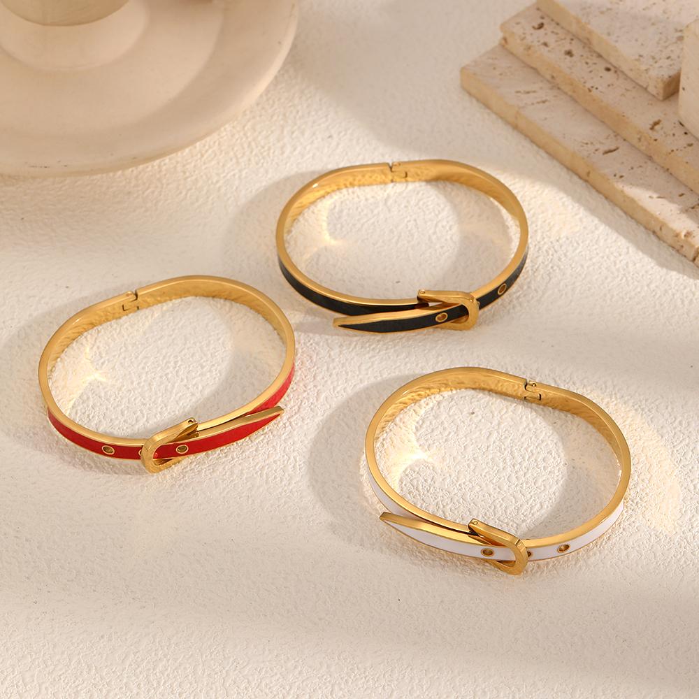 Fashion Stainless Steel Metal Bangles Neutral Belt Buckle Adjustable Bangles Minimalist Daily Wear Exquisite Jewelry Accessories