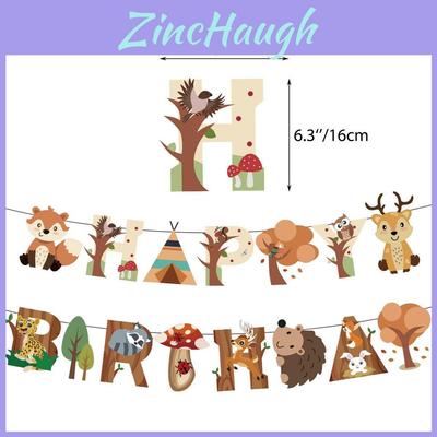 Cute Forest Animal Children's Birthday Party Decorations Set With Balloons And Banners