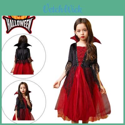 Kids Halloween Wicked Vampire Cosplay Costume Red Tulle Skirt Fancy Dress Party
