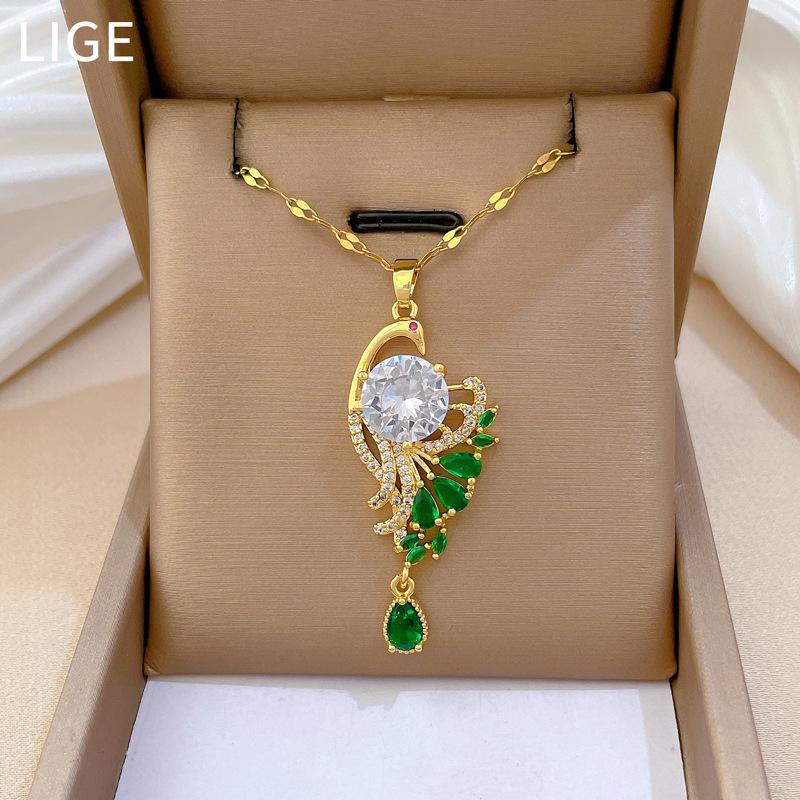 Light Luxury Micro-Inlaid Real Gold Peacock Open Screen Necklace Women'S New Collarbone Chain Light Luxury Niche Design Sense