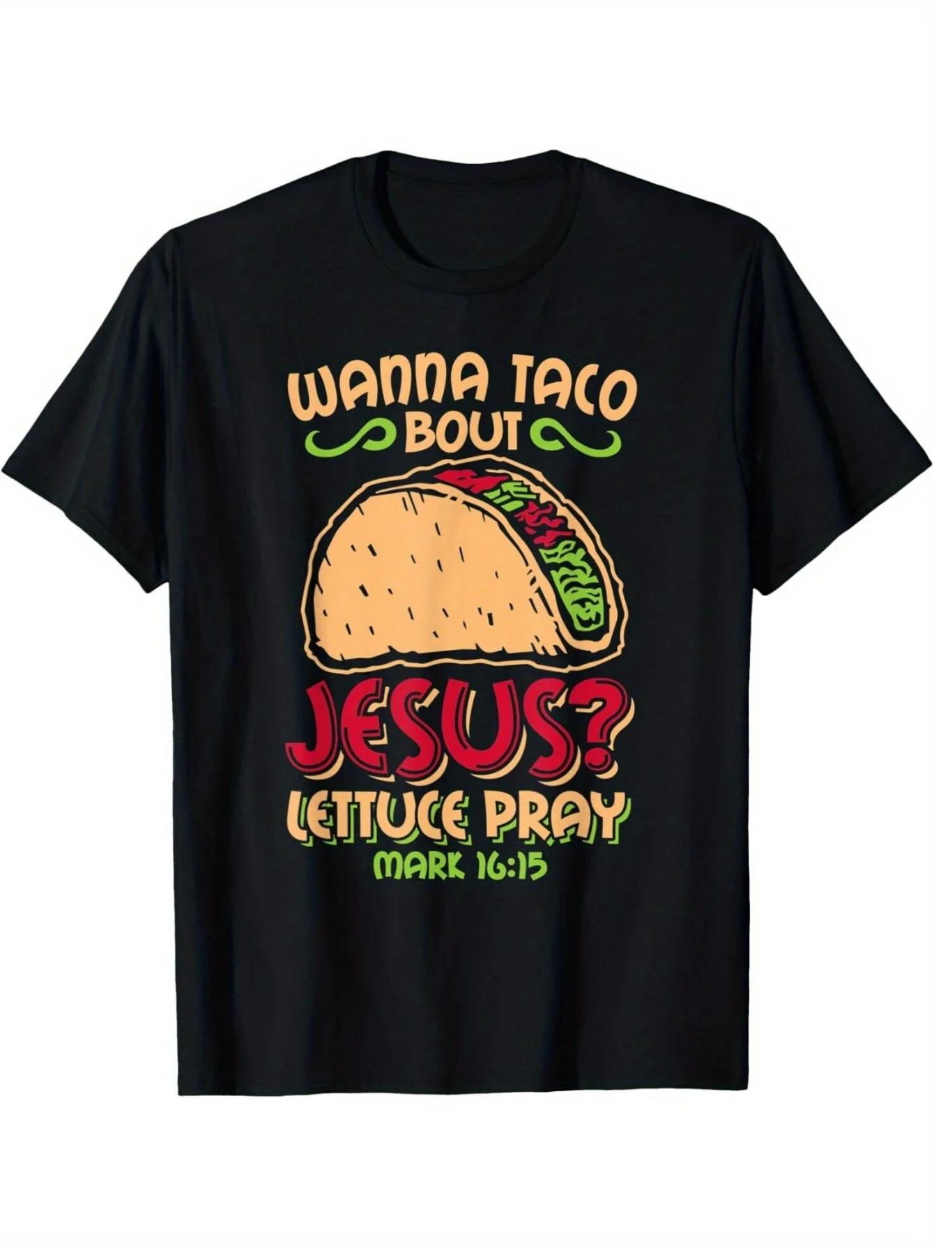 Womens Funny Taco Bout Jesus Cartoon Printed TShirt Humorous Short Sleeve Round Neck Women Casual Tshirt Clothing S