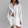 European and American simple white shirt shorts two-piece set women's 1116 autumn new loose casual suit