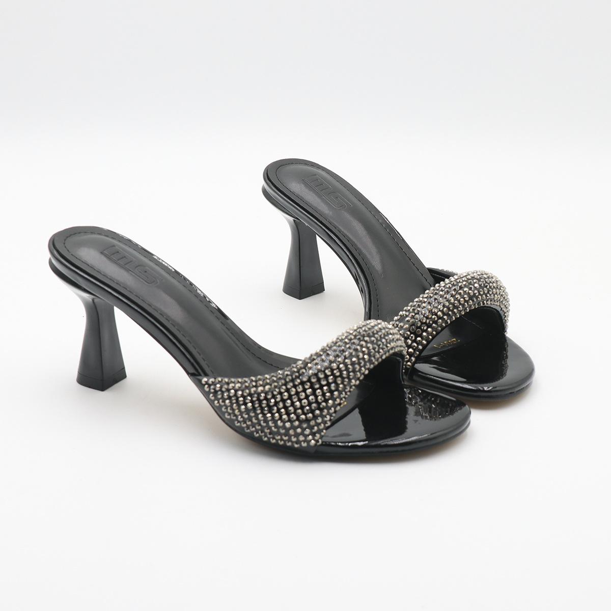 

Fashion Designer Slippers Fashion Rhinestone High Heel Slipper Summer Open Toe Mules Slippers for Women Sexy Slingback High Heel Sandals 36 чёрный