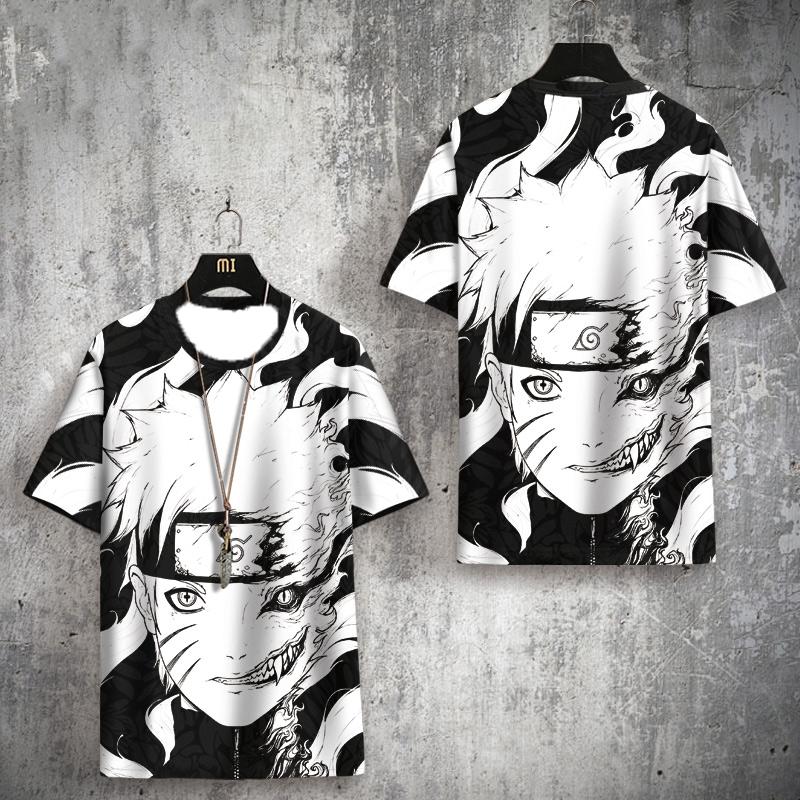 Naruto Japansk Sasuke Tryckt Kortärmad T-shirt för Män och Kvinnor Sport och Fritids T-shirt Neutral T-shirt Snabbtorkande