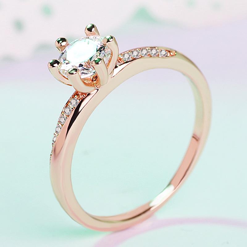 Hand Jewelry European and American Popular Six Claw Diamond Ring Couple Wedding Ring White Copper Jewelry