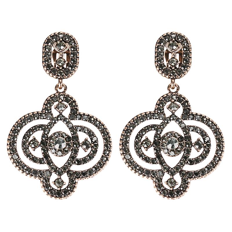 

Fashion Boho Gray Crystal Flower Big Earrings For Women Antique Gold Vintage Wedding Earrings Turkish Jewelry
