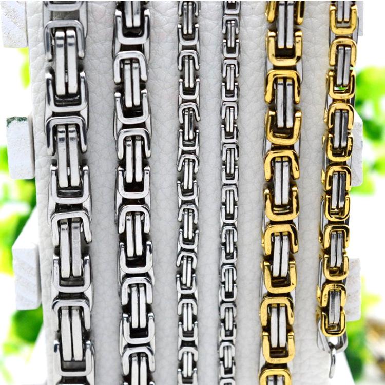 European & American Hip Hop Byzantine Chain Necklace - Stainless Steel, Men's Steel Color, Titanium Steel Emperor Design