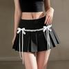 Japanese Soft Girl Striped Low-Waist Pleated Skirt with Bow – Versatile Casual Women's Shorts