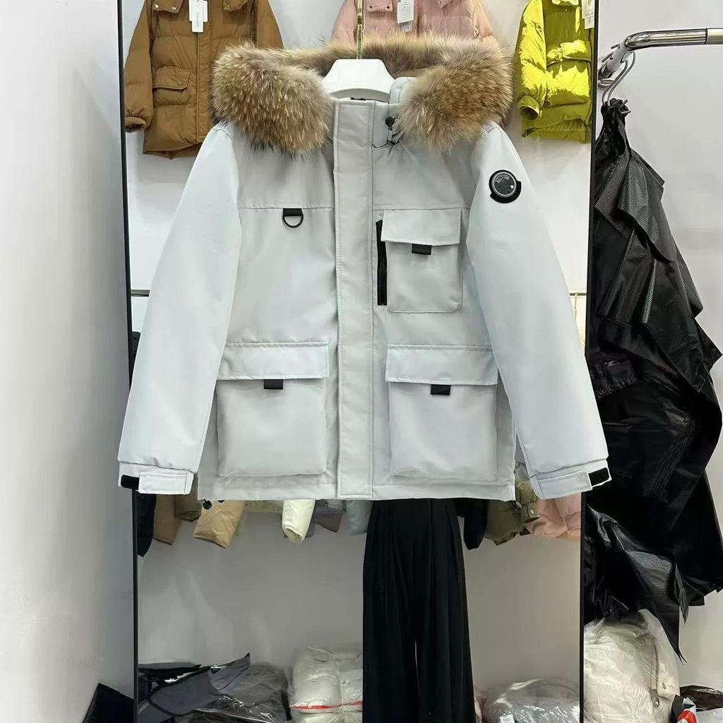 Women's 2025 Outdoor Workwear Short Down Jacket with Big Fur Collar - Loose Korean Style 90% White Duck Down Parka Coat