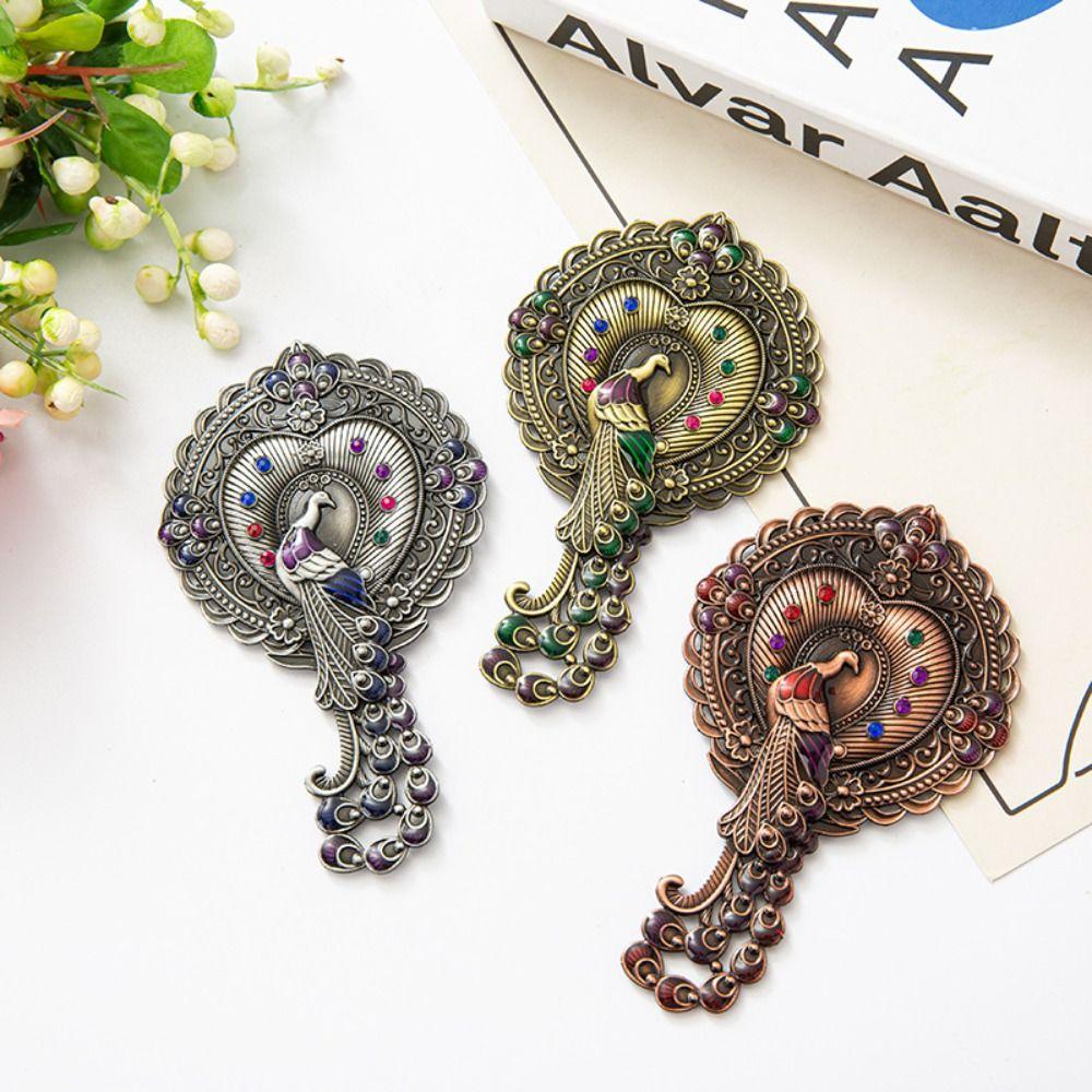 Portable Peacock Makeup Mirror Comb Set Hand-held Luxury Princess Make Up Mirror Metal Handle Embossing