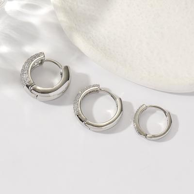 Earrings Niche Simple Metal Wind Three-piece Set Three Rows of Drills Wide Face Ear Buckle High-end Sense, Stud Earrings