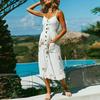 Elegante Abito Midi Estivo da Donna Boho con Spalline Sottili e Tasche a Bottone