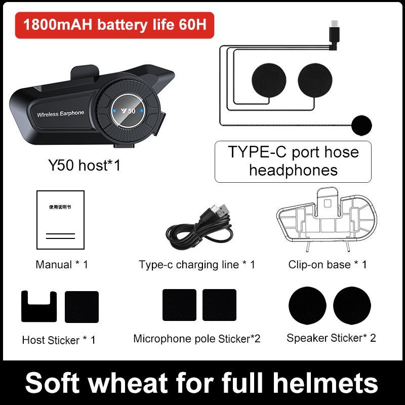 Bluetooth Motorcycle Helmet Headset V5.3 Voice Control Wireless HandsFree Call 1800mAh Waterproof Communicator Speakers Earphone