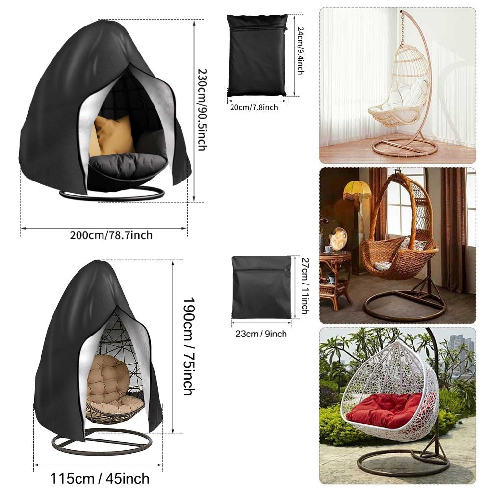 210D Patio Hanging Egg Chair Cover Waterproof Wind-Proof Swing Egg Chair Cover with Zipper Buckle for Outdoor Wicker Single Seat