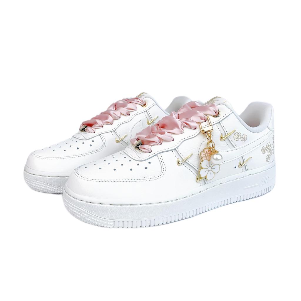 Nike Air Force 1 Abrasion Resistant Abrasion Resistant Low Top Skateboard Shoes Women's White Pink Gold FV3654-111(Team74-)
