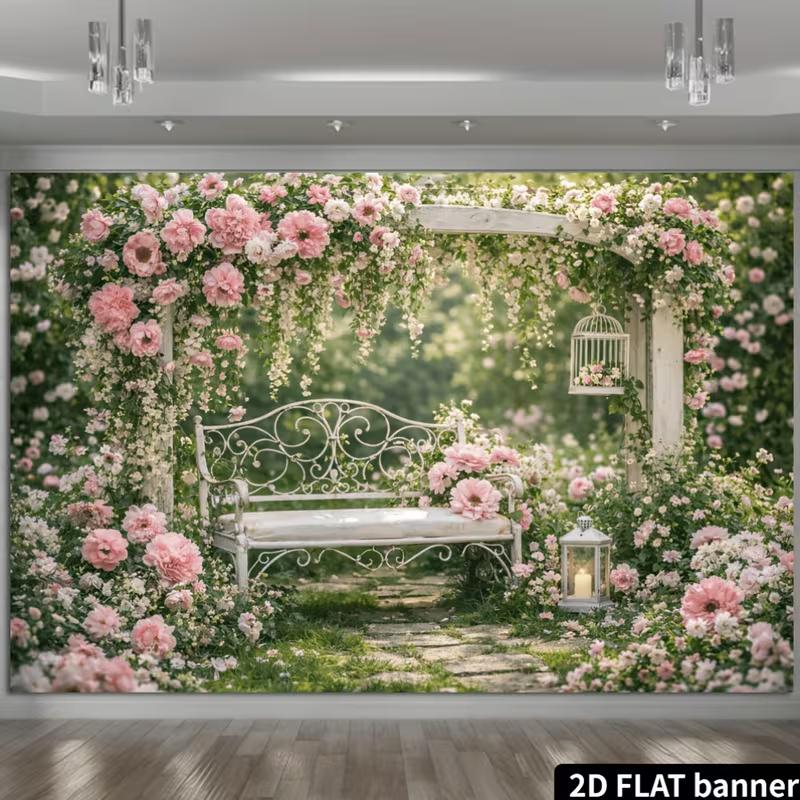 2D Pink Peony White Arch Garden Wall Tapestry