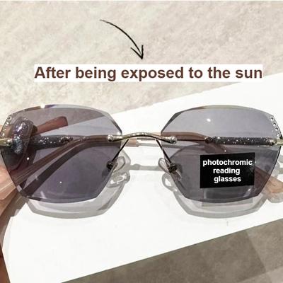 Shining Women's Reading Glasses Change Color In Sunlight Borderless Eyeglass Lens Design Metal Eyeglass Legs