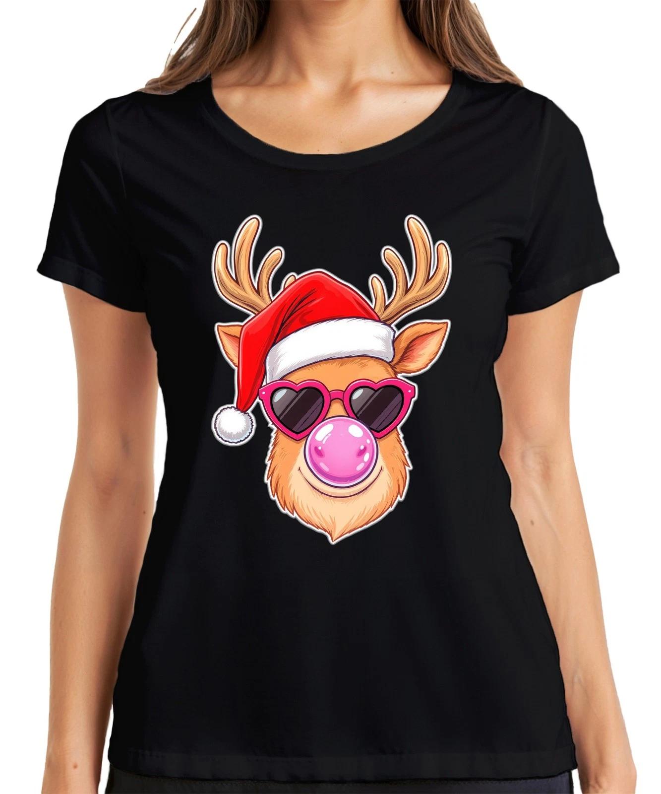 Weihnachten Rentier Santa Mütze Herz Sonnenbrille Kaugummi Lustig Damen T-Shirt M