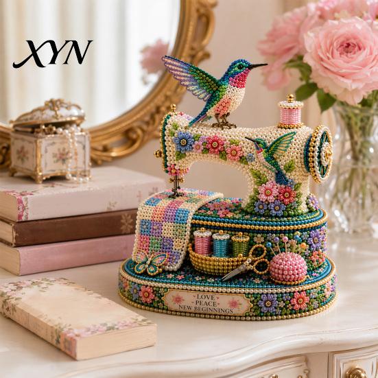 Soft Furnishing Ornament DIY Tiny 3D Beaded Sewing Machine Kit for Kids & Adults, Exquisite Hummingbird Handmade Bead Craft Set, Stress Relief