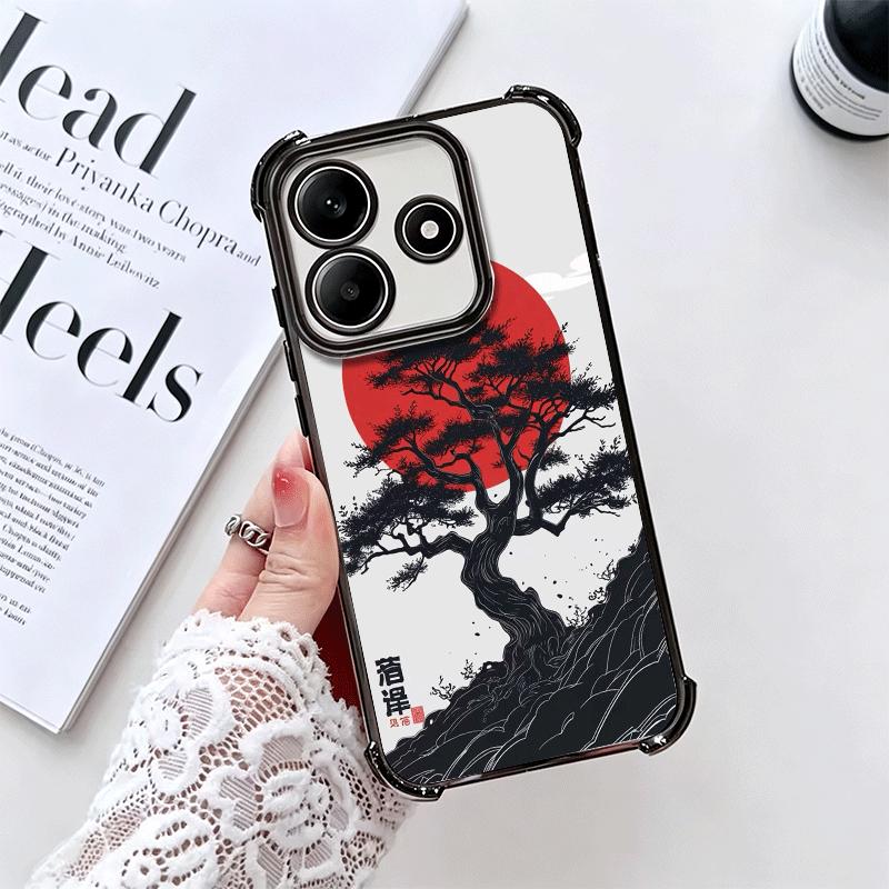Japanese Minimalist Pine Tree Plating Phone Case For Xiaomi Redmi Note 14 15 Pro Plus 13 12 11 11S 11T 10 9S 9 5G Anti-Fall Aira