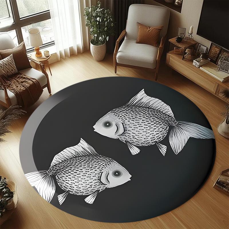 

Marine Life Round Area Rug Ammonite Starfish Shell Fish Non-Slip Floor Mat Modern Home Decor Carpet for Living Room Bedroom 60cmx60cm
