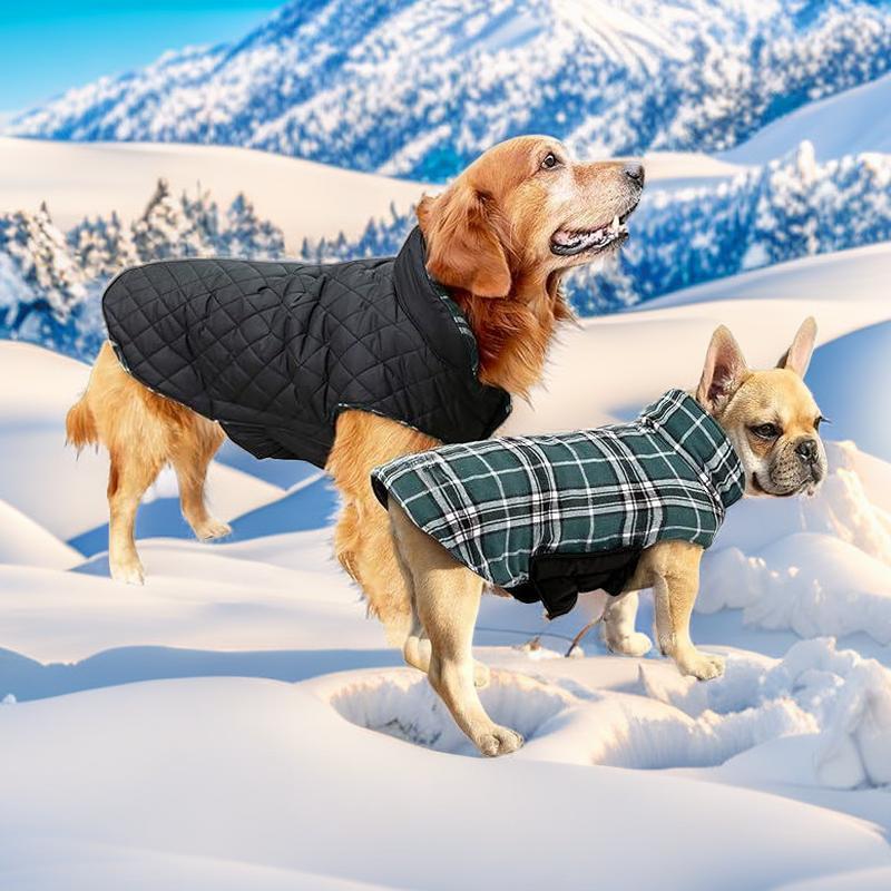 

Теплая куртка для собак, двустороннее пальто для собак. Водонепроницаемое зимнее пальто для собак. Одежда для собак в английскую клетку. Пальто для собак в холодную погоду. Удобная зимняя куртка.