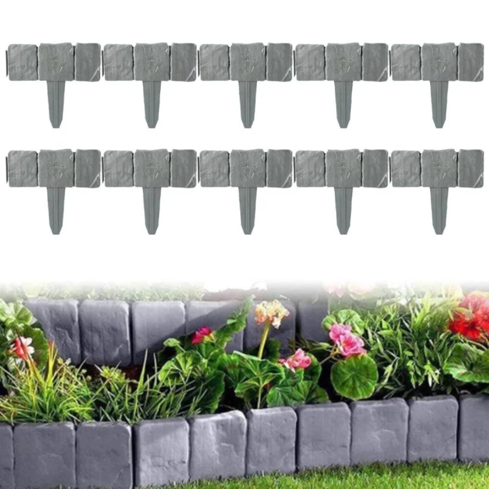 5/10 Sztuk Imitacja Kamienia Ogrodzenie Ogrodowe Mur Opórki Ogrodowe Krawężnik z Palikami Plastikowe Bloki Krawężnikowe do Rabatek