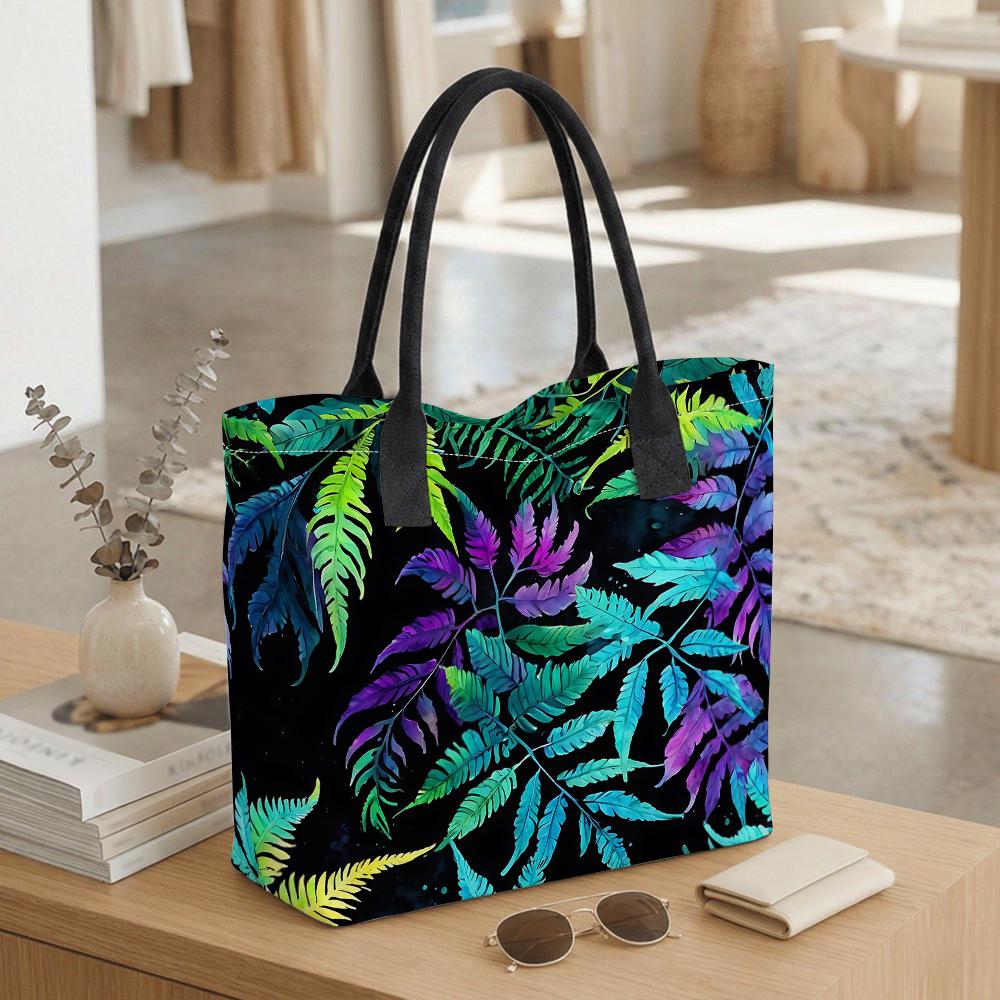 Vibrant Fern Printed Casual Large Tote Bag Lightweight Reusable Daily Shopping Shoulder Handbag for Women