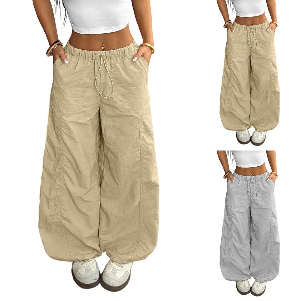 Women's Casual Fashion Drawstring Loose Wide Leg High Waist Straight Pants