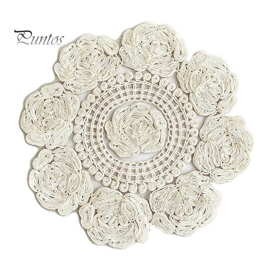 Round Lace Placemats Rose Placemat, Embroidered Coaster Place Mat, Retro European Style Table Decor Doily for Tea Cup Vase Dining Decoration