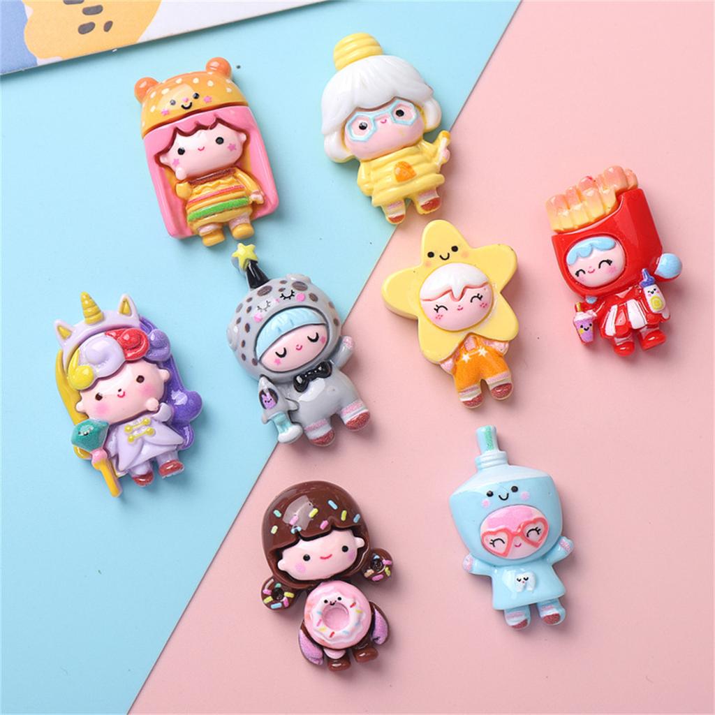 5PCS Resin Colorful Princess Burger Donut Star Cartoon Man Flat Back Stone Figurines Scrapbook DIY Bow Decor Accessories Crafts