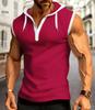 2024 Summer Men's Hooded Plaid Zip-Up Sleeveless Cardigan T-Shirt