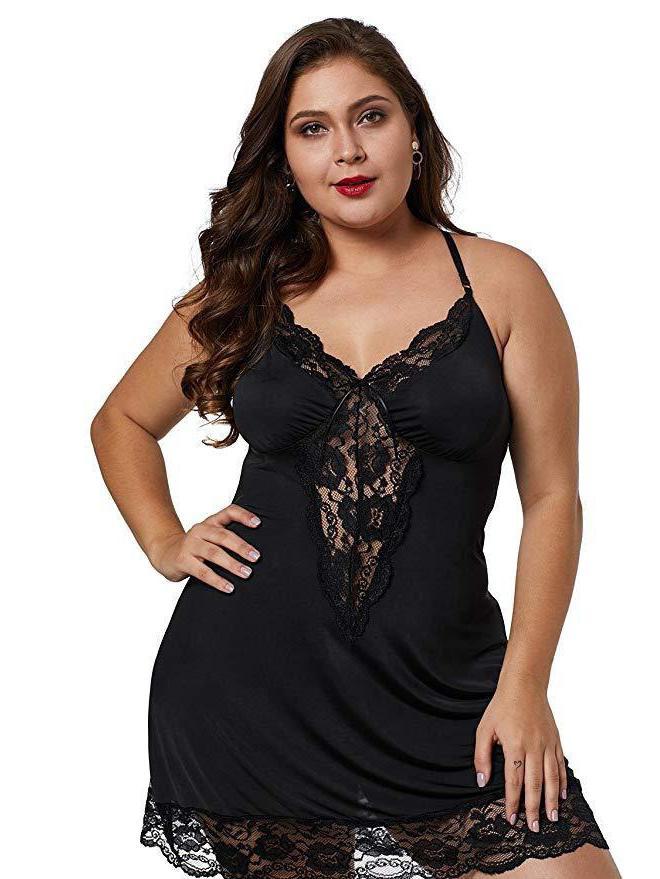 

Сексуальное кружевное нижнее белье и пижамы, сочетающие в себе европейский и американский стили, с V-образным вырезом для создания соблазнительного образа. 2XL чёрный