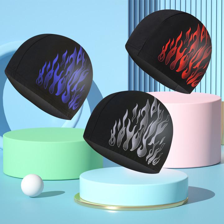 Men's Large Flame Style Swim Cap, Ear Protection, High Elasticity, Fashion Fabric, Comfortable Fit