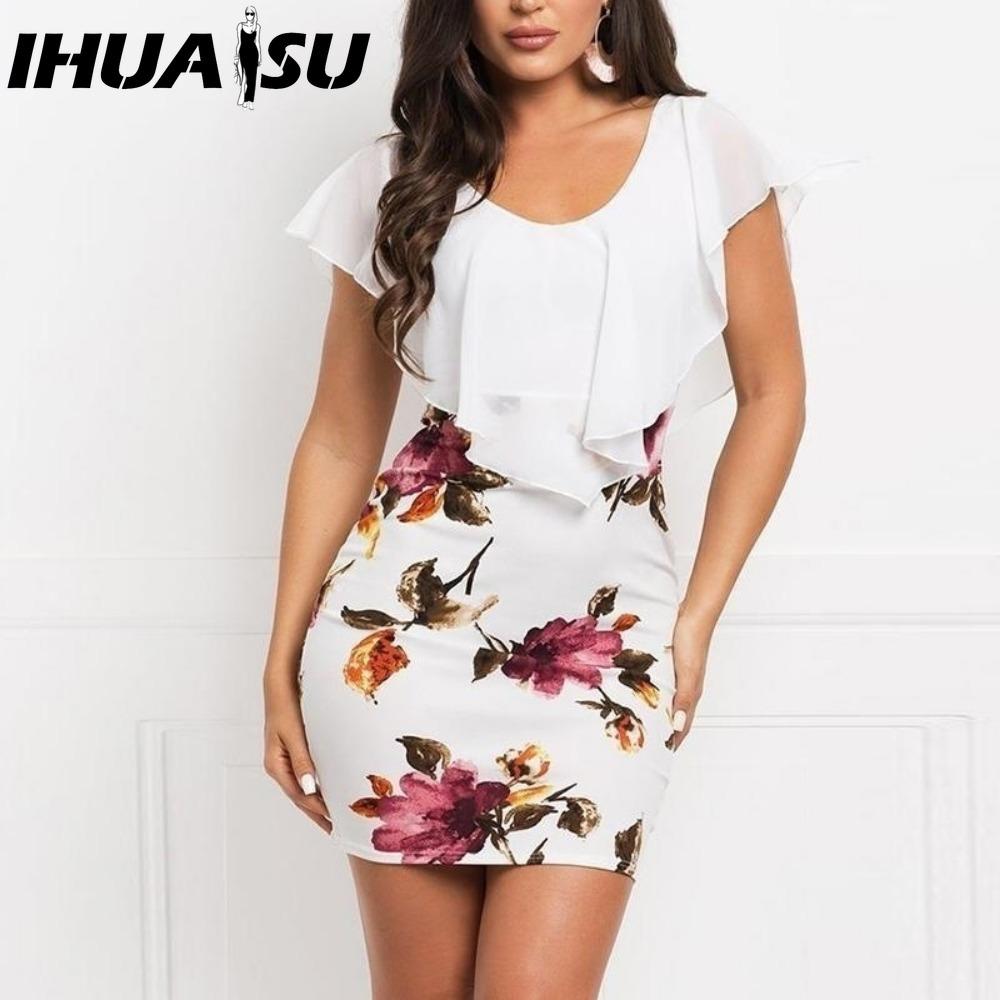 

IHUASU Модное женское короткое мини-платье с цветочным принтом без рукавов, вечернее платье XL белый