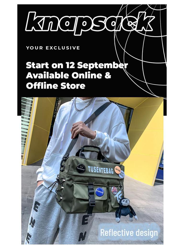 Herren Messenger Bag im japanischen Stil: Sportliche Umhängetasche mit großer Kapazität für Studenten