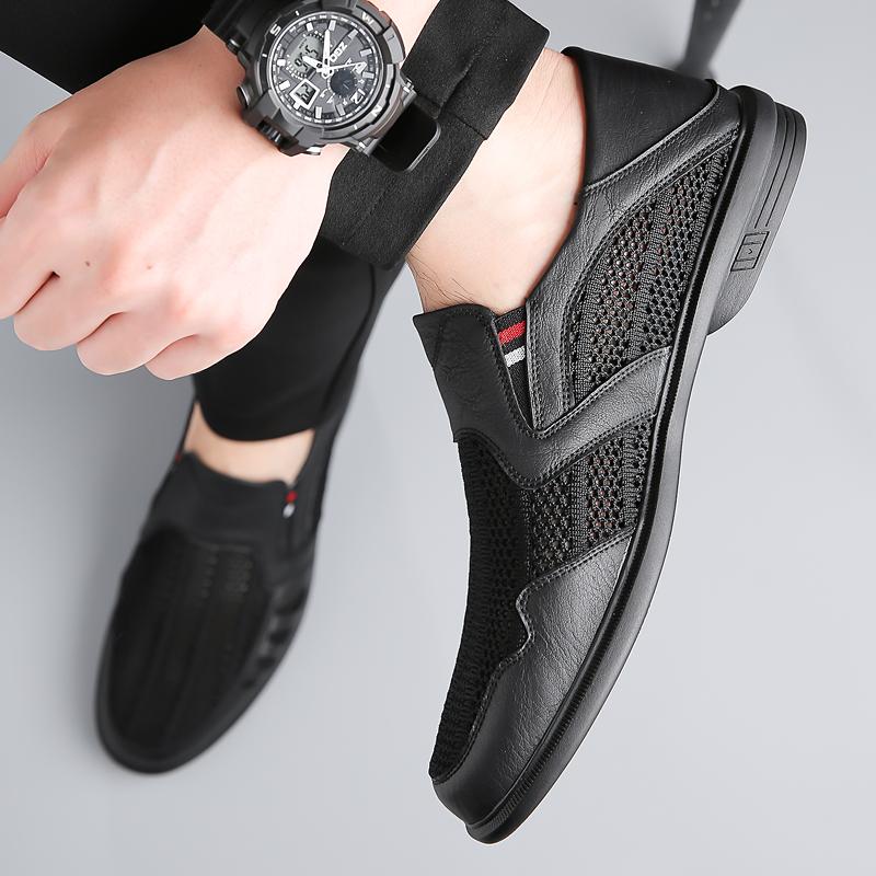 Fashion2024 Summer New Flat Shoes Hollow Breathable Men's Casual Shoes Soft Sole Durable Men's Loafers Versatile Business Shoes