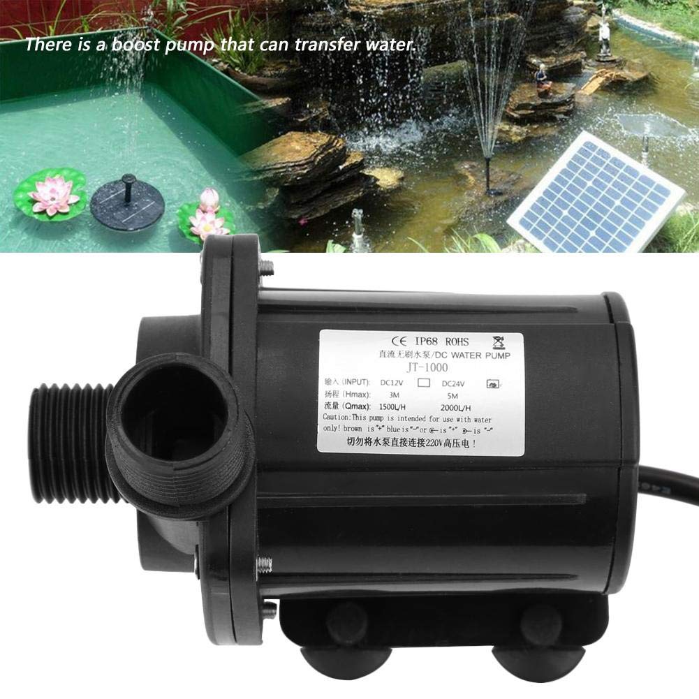 JT-1000B-12 Submersible Pump, DC 12V Brushless Water Pump, 5M Head, Low Noise, Drainage Pump, Practical Boost Pump, for Hydroponics