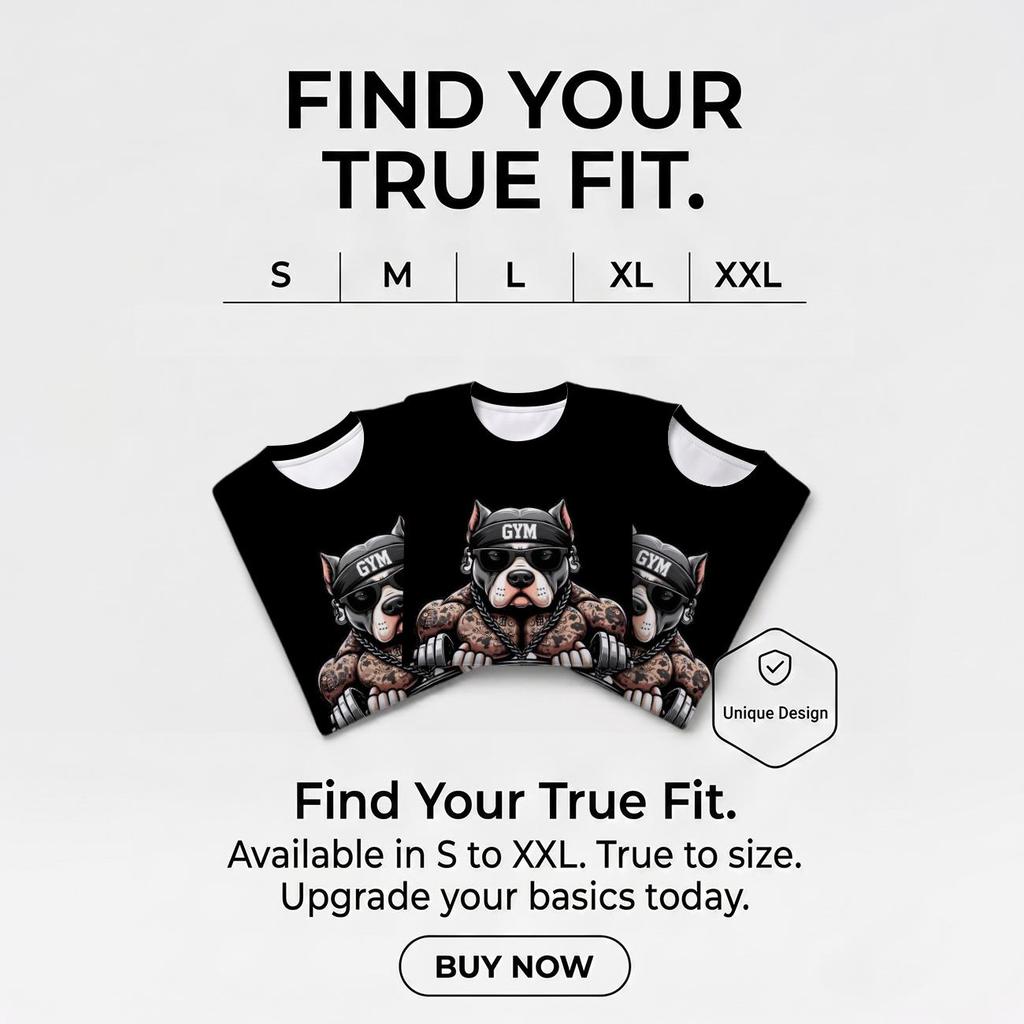 Men's Crew Neck Short Sleeve T-Shirt, Fashion 3D Muscular Tattoo Pitbull Gym Dumbbell Graphic Casual Daily Wear Tee
