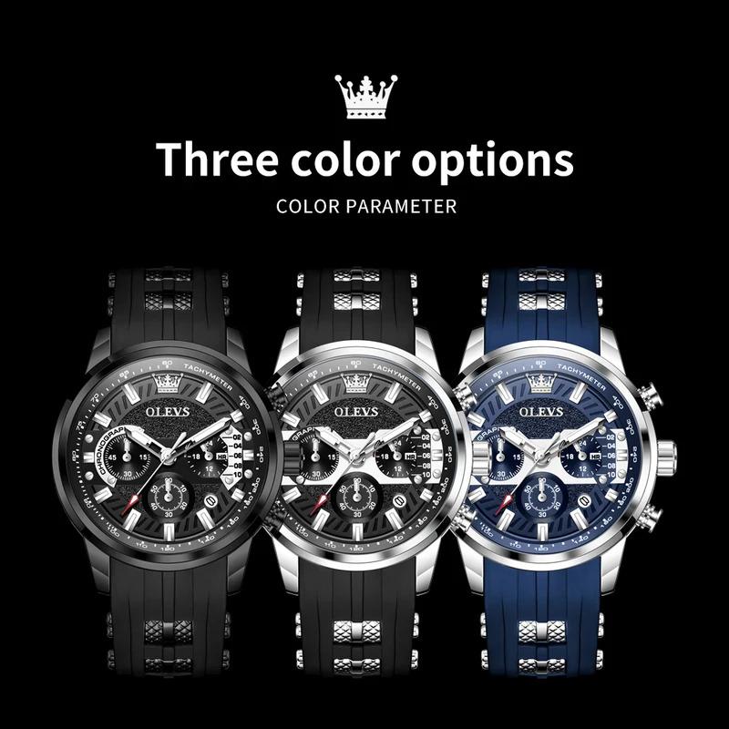 OLEVS Brand Original Quartz Watch Men Sports Silicone Waterproof Luminous Multifunctional Chronograph Watches For Men